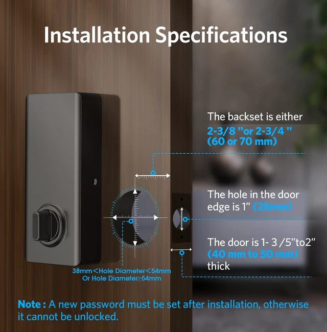 Alt view image 5 of 7 - Keyless Entry Door Lock, Smart Door Lock with Keypad, Black | Bluetooth, App Control, IC Card, Easy Install, Ideal for Home, Apartment, Office, Hotel