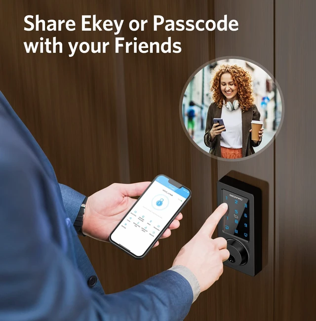 Alt view image 6 of 7 - Keyless Entry Door Lock, Smart Door Lock with Keypad, Black | Bluetooth, App Control, IC Card, Easy Install, Ideal for Home, Apartment, Office, Hotel