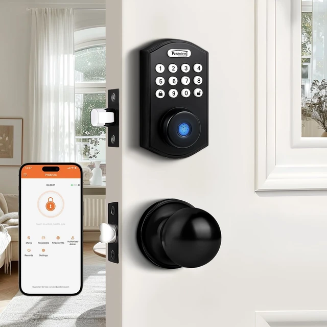 Main image of Smart Fingerprint Door Lock, Black | Electronic Entry Door Lock Deadbolt with Knob Set, Door Knob with Smart Keypad Deadbolt Lock, Auto Lock, App
