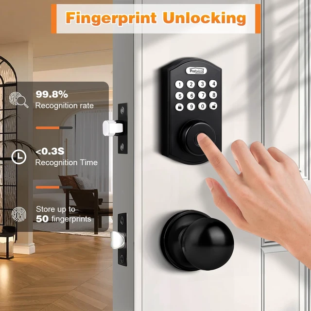 Alt view image 5 of 6 - Smart Fingerprint Door Lock, Black | Electronic Entry Door Lock Deadbolt with Knob Set, Door Knob with Smart Keypad Deadbolt Lock, Auto Lock, App