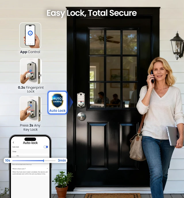 Alt view image 7 of 7 - VE017-K Fingerprint Smart Front Lock with Knob Set, APP, Satin Nickel | Remote Access Sharing, Fob Unlock, Touchscreen Keypad Deadbolt, Keyless Entry, Auto-Lock, Easy Install, Low Battery Alarm