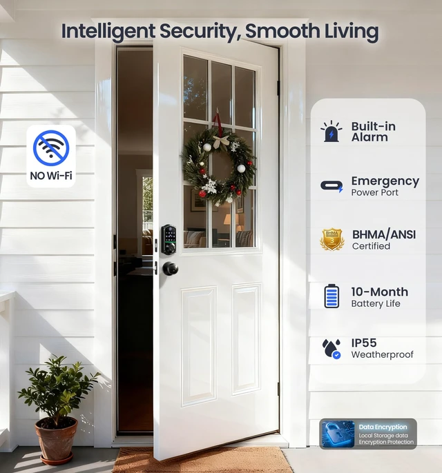 Alt view image 5 of 7 - VE017-K Fingerprint Smart Front Lock with Knob Set, APP, Matte Black | Remote Access Sharing, Fob Unlock, Touchscreen Keypad Deadbolt, Keyless Entry, Auto-Lock, Easy Install, Low Battery Alarm