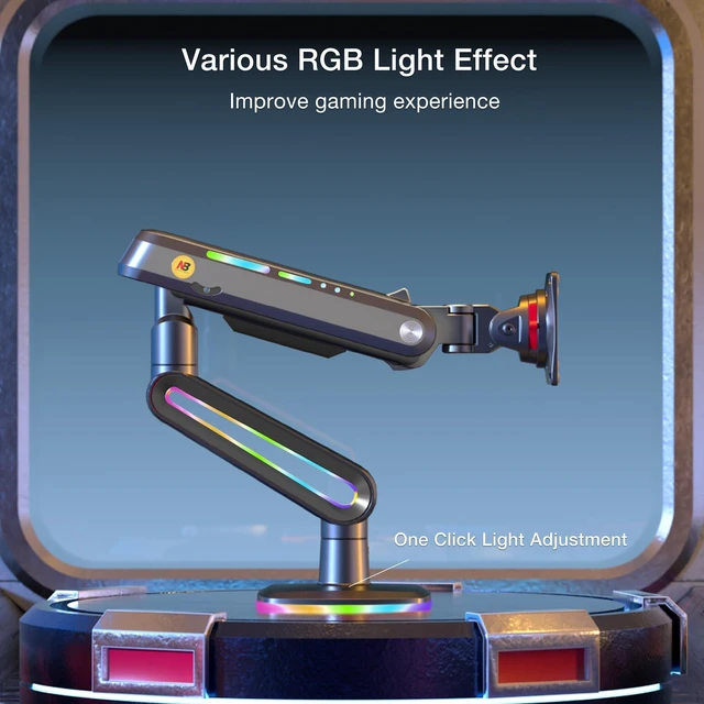 Alt view image 3 of 6 - Gaming Monitor Arm for 32 to 60 Inches Screen, Load up to 20 kg, VESA 75/100, RGB-Light, Heavy Duty, Multi Angle Adjustable, Premium Aluminum, Long Arm Extension Grey Black