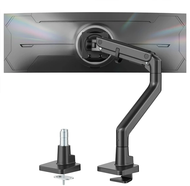 Main image of Heavy Duty Monitor Arm, 17-57" Ultrawide, Gas Spring, 59.4 lbsBlack | Desk Monitor Mount Holds 49" 57" Ultrawide Curved Screen Up to 59.4 lbs with No Sag,Clamp & Grommet Arm,75/100 VESA