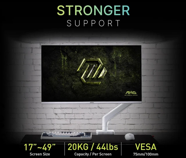 Alt view image 3 of 7 - MAG MT201W - Premium Heavy Duty Single Monitor Stand Arm, Supports 17-49" and 44 lbs, VESA Compatible, Adjustable Spring Assisted Mount, Clamp & Grommet, Quick Release Plate - Black