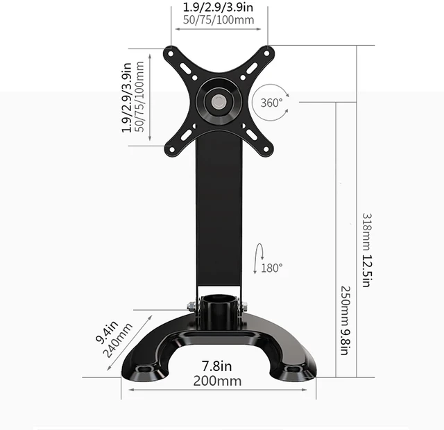 Alt view image 2 of 3 - Single Monitor Arm Monitor Arm Single Monitor Stand Desk Mount Monitor Stand, Adjustable Height and 360° Rotating Screen Desktop TV and Monitor Base, Suitable for 14"-27" Screen Monitor Desktop Mount