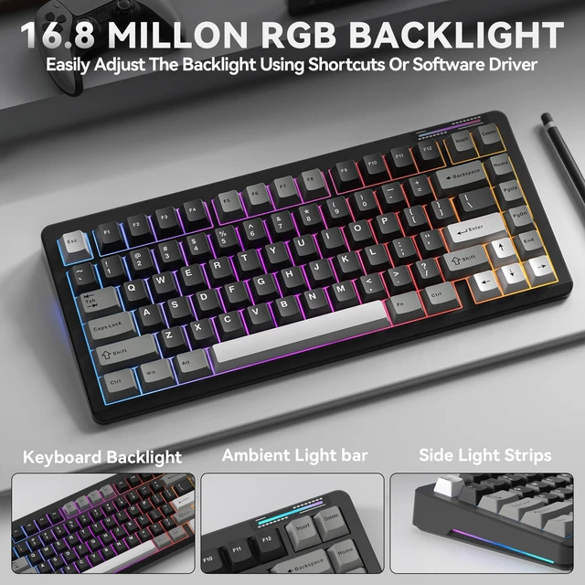 Alt view image 4 of 7 - LINGBAO K75 Wireless Mechanical Gaming Keyboard 75%, 10000mAh Battery | Tri-Mode Wireless Gaming Keyboard, Rechargeable Mechanical Keyboard, RGB Gasket Hot-Swappable Creamy Switch, Custom Driver