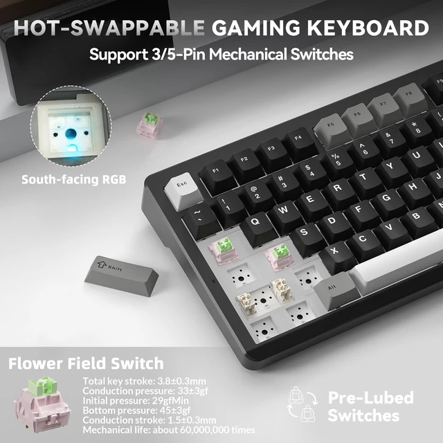 Alt view image 6 of 7 - LINGBAO K75 Wireless Mechanical Gaming Keyboard 75%, 10000mAh Battery | Tri-Mode Wireless Gaming Keyboard, Rechargeable Mechanical Keyboard, RGB Gasket Hot-Swappable Creamy Switch, Custom Driver