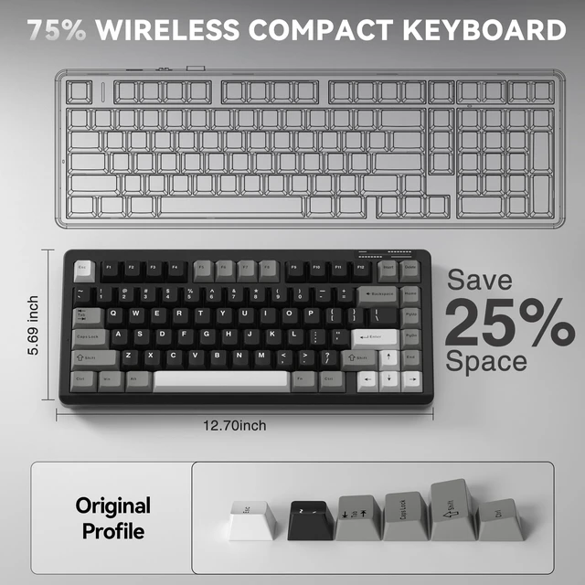 Alt view image 7 of 7 - LINGBAO K75 Wireless Mechanical Gaming Keyboard 75%, 10000mAh Battery | Tri-Mode Wireless Gaming Keyboard, Rechargeable Mechanical Keyboard, RGB Gasket Hot-Swappable Creamy Switch, Custom Driver