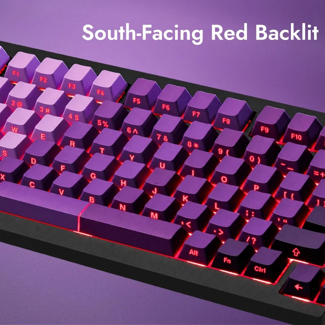 Alt view image 3 of 7 - X4 75% QMK Wired Mechanical Gaming Keyboard, Tactile Brown Switch | South-facing red backlight, side-printed double-shot PBT keycaps, 1000 Hz polling rate, gasket mount, NKRO, Windows/Linux