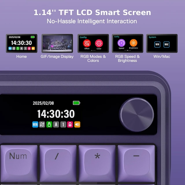 Alt view image 5 of 7 - K762 PRO Wireless 104-Key Gasket Gaming Keyboard, Screen & Knob | Easy-Control LED Info Display, 0-Delay Tri-Mode, Cushioned 5-Layer Noise Dampening for Creamy Thocky Sound, Full-Size 104-Key