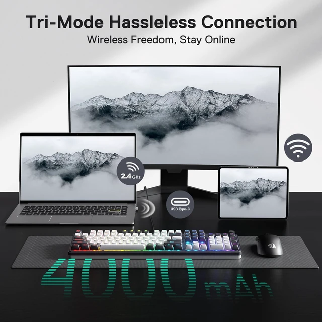 Alt view image 3 of 7 - K762 PRO Wireless 104-Key Gasket Gaming Keyboard, Screen & Knob | Easy-Control LED Info Display, 0-Delay Tri-Mode, Cushioned 5-Layer Noise Dampening for Creamy Thocky Sound, Full-Size 104-Key