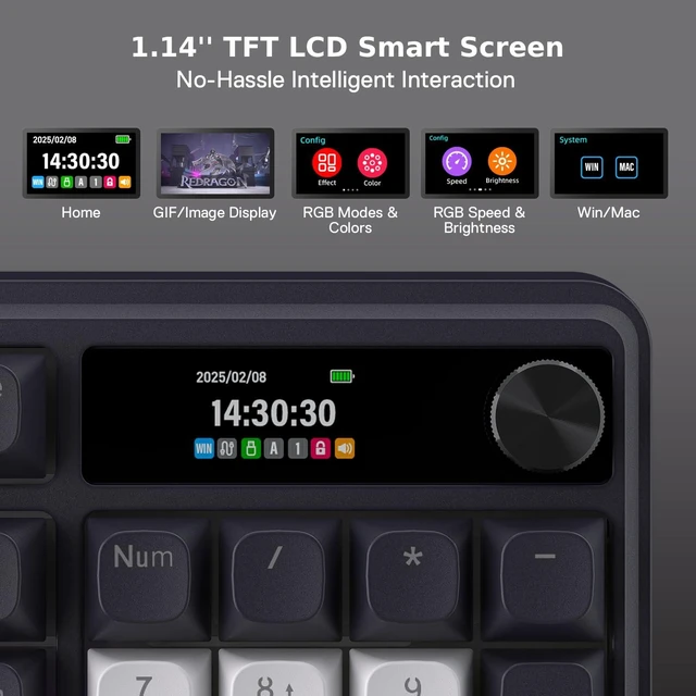 Alt view image 5 of 7 - K762 PRO Wireless 104-Key Gasket Gaming Keyboard, Screen & Knob | Easy-Control LED Info Display, 0-Delay Tri-Mode, Cushioned 5-Layer Noise Dampening for Creamy Thocky Sound, Full-Size 104-Key