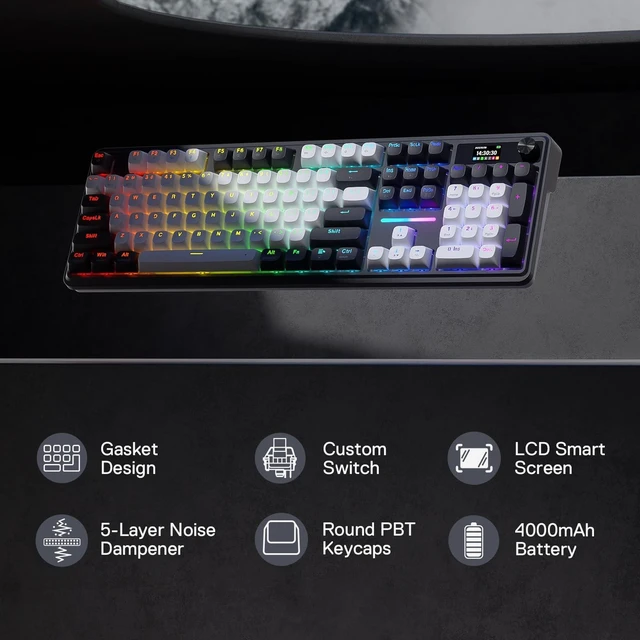 Alt view image 2 of 7 - K762 PRO Wireless 104-Key Gasket Gaming Keyboard, Screen & Knob | Easy-Control LED Info Display, 0-Delay Tri-Mode, Cushioned 5-Layer Noise Dampening for Creamy Thocky Sound, Full-Size 104-Key