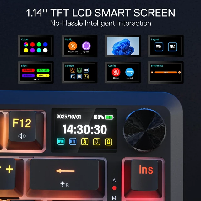 Alt view image 3 of 7 - K724 PRO Wireless 81-Key Gasket Gaming Keyboard with Screen & Knob | Easy-Control LED Info Display, 0-Delay Tri-Mode, Cushioned 5-Layer Noise Dampening for Creamy Thocky Sound, Compact 80% Size