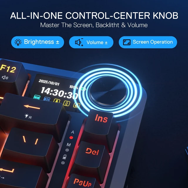 Alt view image 4 of 7 - K724 PRO Wireless 81-Key Gasket Gaming Keyboard with Screen & Knob | Easy-Control LED Info Display, 0-Delay Tri-Mode, Cushioned 5-Layer Noise Dampening for Creamy Thocky Sound, Compact 80% Size