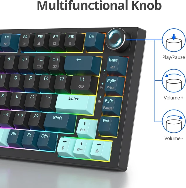 Alt view image 5 of 6 - 75 Percent Keyboard Gasket-Mounted with Sound Absorbing Pads, 82-Key Compact Wired RGB Mechanical Gaming Keyboard Hot-Swap Socket for Win, Monster-B