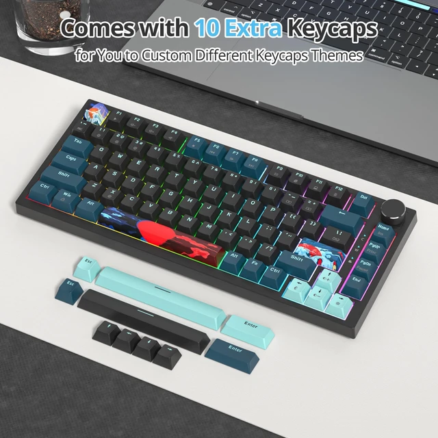 Alt view image 6 of 6 - 75 Percent Keyboard Gasket-Mounted with Sound Absorbing Pads, 82-Key Compact Wired RGB Mechanical Gaming Keyboard Hot-Swap Socket for Win, Monster-B