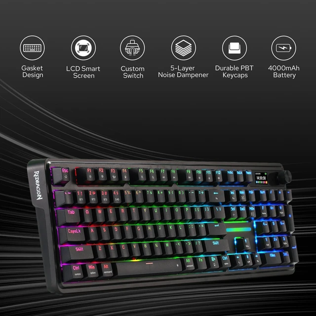 Alt view image 2 of 7 - K762 PRO Wireless 104-Key Gasket Gaming Keyboard, Screen & Knob | Easy-Control LED Info Display, 0-Delay Tri-Mode, Cushioned 5-Layer Noise Dampening for Creamy Thocky Sound, Full-Size 104-Key