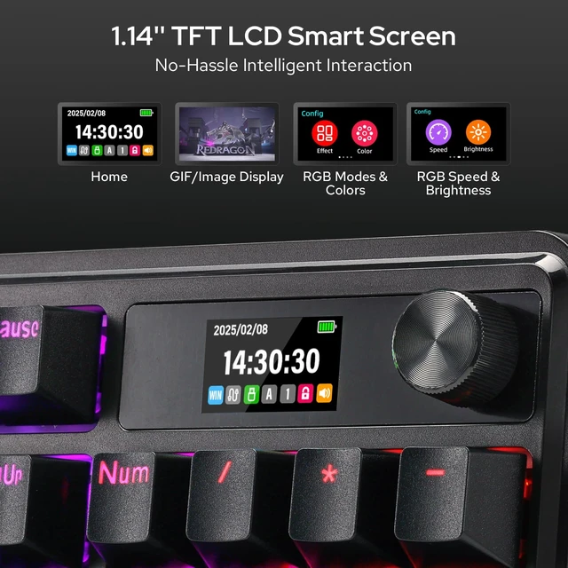 Alt view image 4 of 7 - K762 PRO Wireless 104-Key Gasket Gaming Keyboard, Screen & Knob | Easy-Control LED Info Display, 0-Delay Tri-Mode, Cushioned 5-Layer Noise Dampening for Creamy Thocky Sound, Full-Size 104-Key