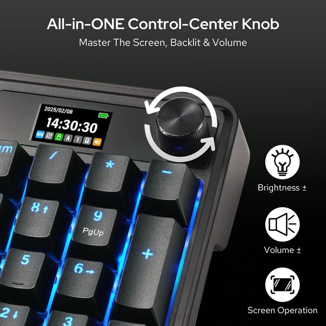 Alt view image 6 of 7 - K762 PRO Wireless 104-Key Gasket Gaming Keyboard, Screen & Knob | Easy-Control LED Info Display, 0-Delay Tri-Mode, Cushioned 5-Layer Noise Dampening for Creamy Thocky Sound, Full-Size 104-Key