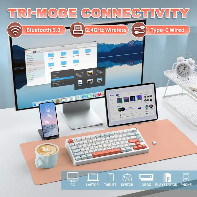 Alt view image 3 of 7 - N75 V2 Mechanical Keyboard,2.4GHz/BT/Wired Wireless Gaming Keyboard | 75% Layout with Knob,Tri-Mode Bluetooth Keyboard, Creamy Keyboard with Linear Switches, RGB Backlit for Win & Mac (Orange)