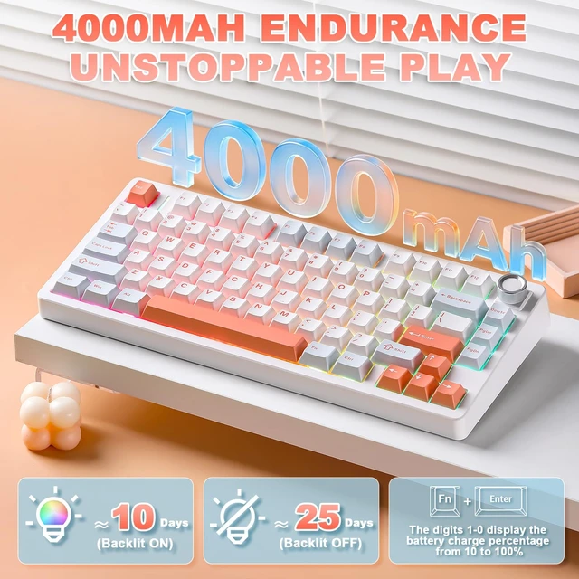 Alt view image 4 of 7 - N75 V2 Mechanical Keyboard,2.4GHz/BT/Wired Wireless Gaming Keyboard | 75% Layout with Knob,Tri-Mode Bluetooth Keyboard, Creamy Keyboard with Linear Switches, RGB Backlit for Win & Mac (Orange)