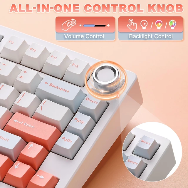 Alt view image 5 of 7 - N75 V2 Mechanical Keyboard,2.4GHz/BT/Wired Wireless Gaming Keyboard | 75% Layout with Knob,Tri-Mode Bluetooth Keyboard, Creamy Keyboard with Linear Switches, RGB Backlit for Win & Mac (Orange)