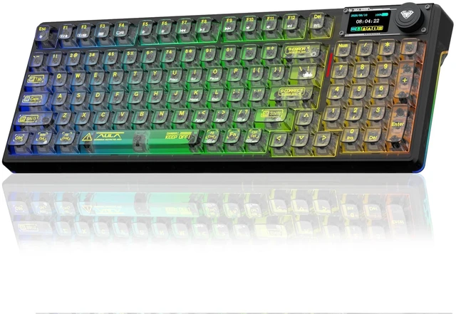 Main image of F98 Pro V3 Wireless Mechanical Keyboard with Transparent Keycaps,Hot-swappable,Pre-lubed Linear Switches,Gasket Structure,RGB Backlit,TFT Screen,BT5.0/2.4G/USB-C Wired Computer Keyboard