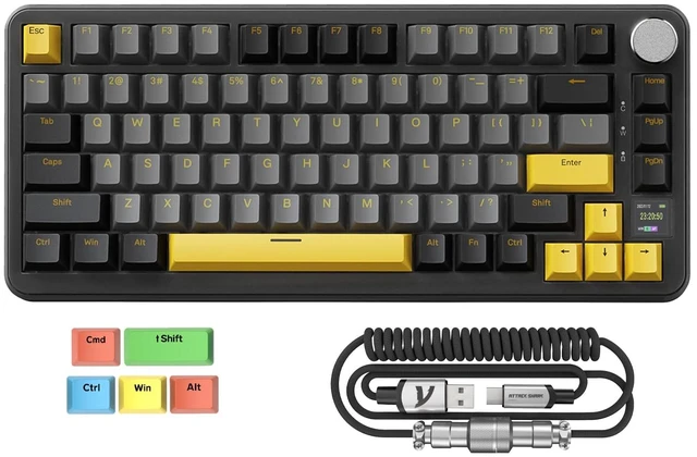 Main image of ATTACK SHARK X85PRO 75% Wireless Mechanical keyboard,TFT Smart Display&Knob,BT/2.4GHz/Wired Custom Gaming Keyboard,Gasket,Hot-Swap,RGB,with Pro Cable&5 Color PBT Keycaps,for PC/MAC,Black