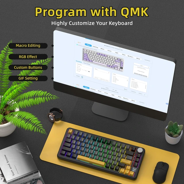 Alt view image 7 of 7 - ATTACK SHARK X85PRO 75% Wireless Mechanical keyboard,TFT Smart Display&Knob,BT/2.4GHz/Wired Custom Gaming Keyboard,Gasket,Hot-Swap,RGB,with Pro Cable&5 Color PBT Keycaps,for PC/MAC,Black