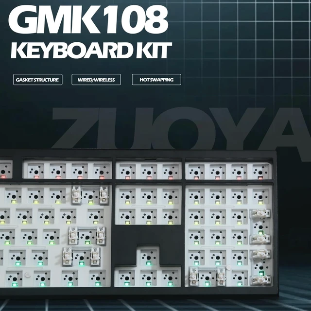 Alt view image 2 of 7 - Barebones Mechanical Keyboard Kit,VIA Programmable Gasket Mounted BT5.0/2.4GHz/Type-C Tri-Mode Wired Hot-Swap RGB Backlit Full Size Custom PCB DIY Mechanical Keyboard Kit(Black)