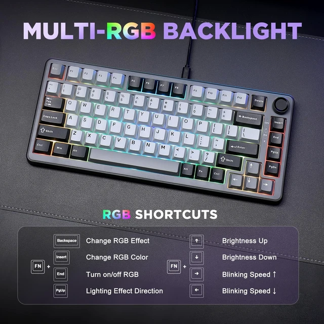 Alt view image 6 of 7 - B75 75% Hot Swap RGB Mechanical Keyboard(Dark Grey,Cocoa V2) | Wired, Function Knob, Gasket Mount, Creamy Typing, Pre-Lubed Switches, Double-Shot PBT Keycaps, for Win/Mac
