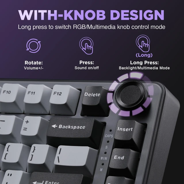 Alt view image 7 of 7 - B75 75% Hot Swap RGB Mechanical Keyboard(Dark Grey,Cocoa V2) | Wired, Function Knob, Gasket Mount, Creamy Typing, Pre-Lubed Switches, Double-Shot PBT Keycaps, for Win/Mac