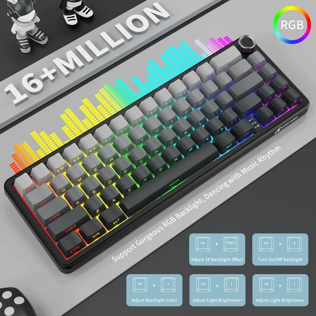 Alt view image 6 of 7 - X66 Wireless 60% RGB Mechanical Gaming Keyboard-Moonlight | Volume Knob,USB-C Wired/BT5.0/2.4Ghz,Gasket Mount,Side Printed PBT Keycap,Hot Swappable Strawberry Switch,TKL,NKRO for PC Mac