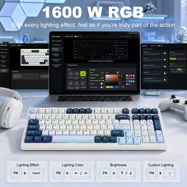 Alt view image 5 of 7 - S99 Wireless Mechanical Gaming Keyboard, Tri-Mode BT/2.4G/USB-C 99 Keys | Hot Swappable Gasket Keyboard, RGB Backlit PBT Keycaps Bluetooth Keyboards for PC Tablet Xbox, Pre-lubed Ania Switches, Blue