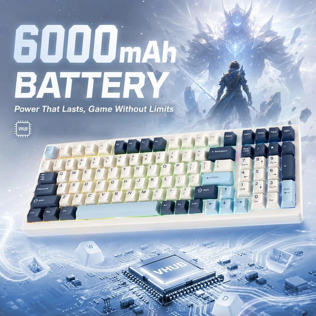 Alt view image 6 of 7 - S99 Wireless Mechanical Gaming Keyboard, Tri-Mode BT/2.4G/USB-C 99 Keys | Hot Swappable Gasket Keyboard, RGB Backlit PBT Keycaps Bluetooth Keyboards for PC Tablet Xbox, Pre-lubed Ania Switches, Blue