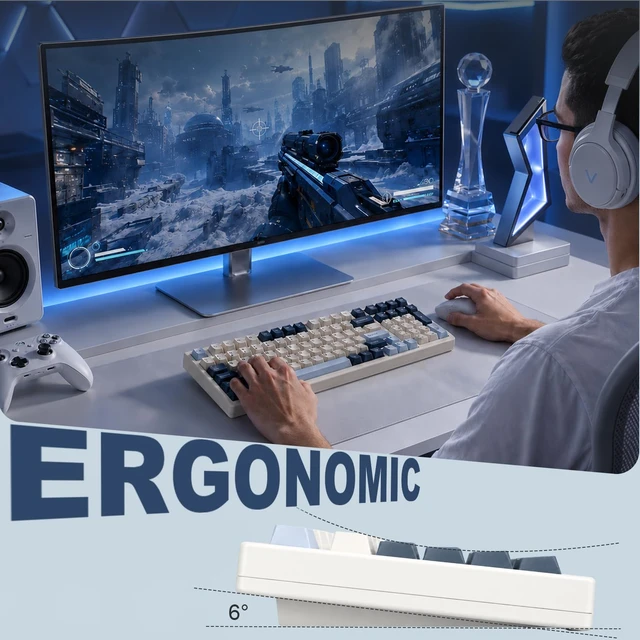 Alt view image 7 of 7 - S99 Wireless Mechanical Gaming Keyboard, Tri-Mode BT/2.4G/USB-C 99 Keys | Hot Swappable Gasket Keyboard, RGB Backlit PBT Keycaps Bluetooth Keyboards for PC Tablet Xbox, Pre-lubed Ania Switches, Blue