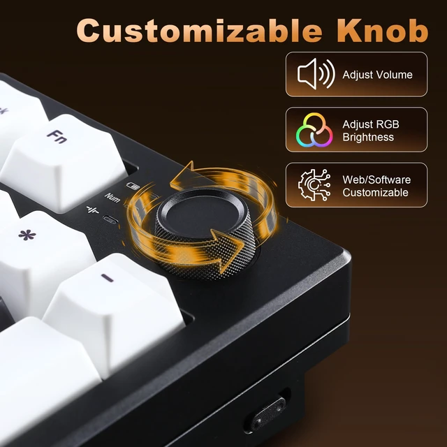 Alt view image 5 of 7 - AL21 Aluminum Wireless Number Pad (Black, Cocoa Cream V2 Switch) | CNC Aluminum Mechanical Numpad with Knob, Wired/BT/2.4G RGB Numpad, Programmable Numeric Keypad RGB Hot-Swappable for Win/Mac