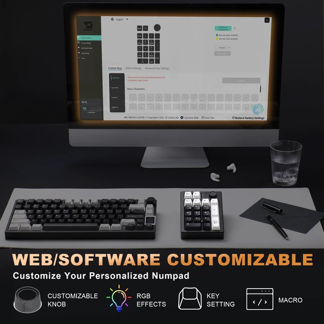 Alt view image 4 of 7 - AL21 Aluminum Wireless Number Pad (Black, Cocoa Cream V2 Switch) | CNC Aluminum Mechanical Numpad with Knob, Wired/BT/2.4G RGB Numpad, Programmable Numeric Keypad RGB Hot-Swappable for Win/Mac