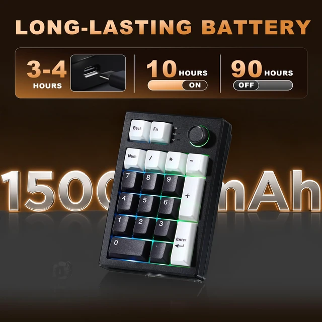 Alt view image 7 of 7 - AL21 Aluminum Wireless Number Pad (Black, Cocoa Cream V2 Switch) | CNC Aluminum Mechanical Numpad with Knob, Wired/BT/2.4G RGB Numpad, Programmable Numeric Keypad RGB Hot-Swappable for Win/Mac