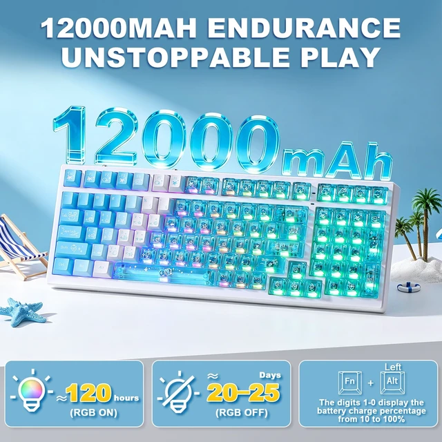 Alt view image 4 of 7 - X98 Ultra Wireless Mechanical Keyboard,12000mAh Gaming Keyboard,Blue | BT/2.4G/USB-Cwith Gasket & Creamy Sound, Hot Swappable PBT& Clear Keycaps, RGB Backlit, Ergonomic & Cute Keyboard for PC/Mac