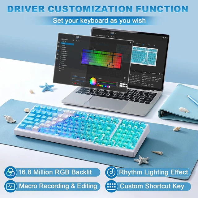 Alt view image 7 of 7 - X98 Ultra Wireless Mechanical Keyboard,12000mAh Gaming Keyboard,Blue | BT/2.4G/USB-Cwith Gasket & Creamy Sound, Hot Swappable PBT& Clear Keycaps, RGB Backlit, Ergonomic & Cute Keyboard for PC/Mac