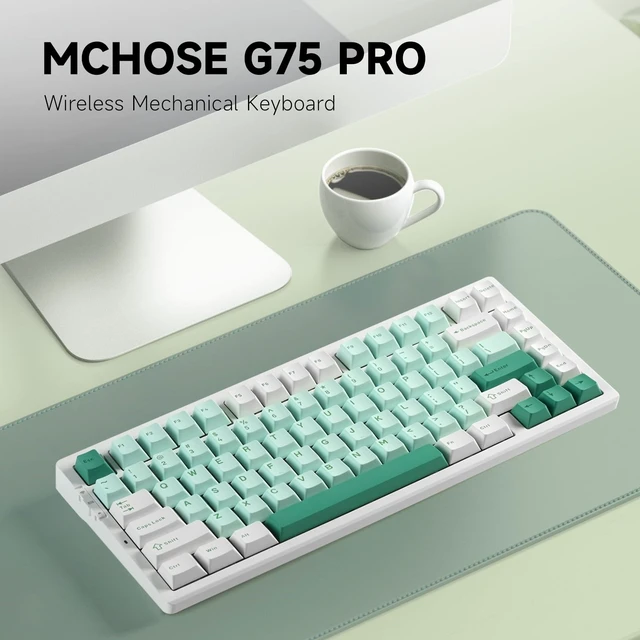 Alt view image 2 of 7 - G75 PRO 75% Wireless Mechanical Keyboard, TKL Keyboards Tri-Mode BT5.0/2.4GHz/USB-C, Hot Swap Custom Creamy Keyboards Linear Switch, Double Shot PBT Keycaps RGB LED Backlit, White&Green