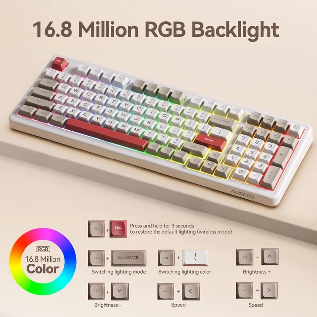 Alt view image 5 of 7 - H98 Wireless Bluetooth Mechanical Keyboard, BT5.3/Type-C/2.4G Tri-Mode Hot Swappable Custom Gaming Keyboards, Gasket, RGB, Numpad, Computer Keyboard for Mac/Win/Office, 98 Keys(Clicky Sound)