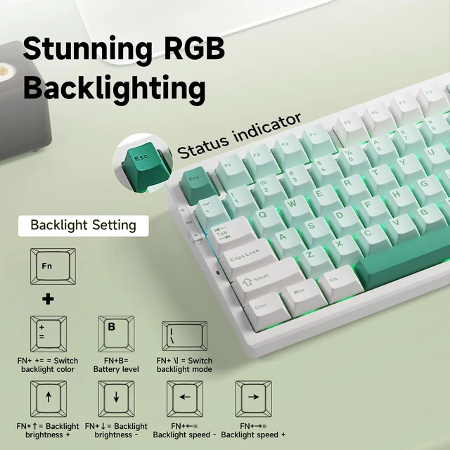 Alt view image 7 of 7 - G75 PRO 75% Wireless Mechanical Keyboard, TKL Keyboards Tri-Mode BT5.0/2.4GHz/USB-C, Hot Swap Custom Creamy Keyboards Linear Switch, Double Shot PBT Keycaps RGB LED Backlit, White&Green
