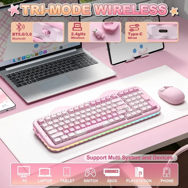 Alt view image 3 of 7 - C98 Cute Wireless Mechanical Keyboard(Pink Mao, Candy Switch) | Cake Keyboard,99 Keys with Number Pad, MAO Keycaps, BT5.0/2.4G/USB-C,Hot Swap, Gasket Mount, Custom RGB Backlight for Win/Mac