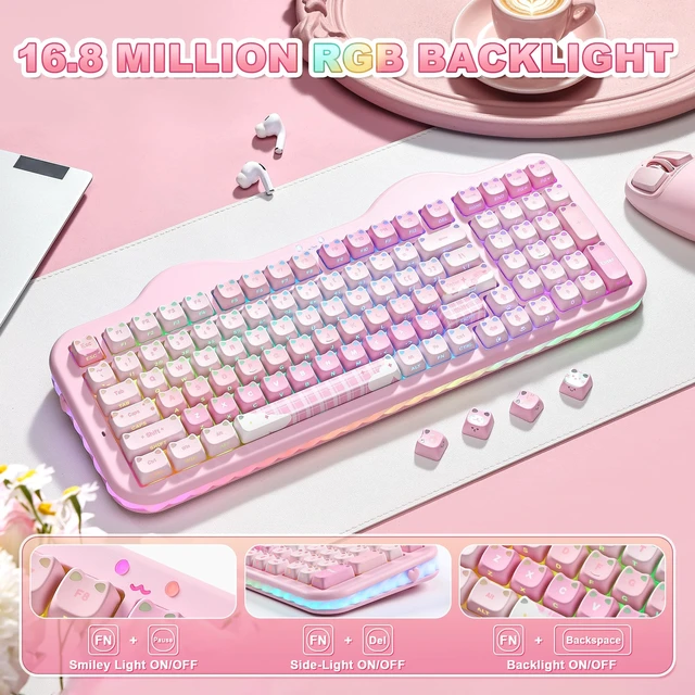 Alt view image 7 of 7 - C98 Cute Wireless Mechanical Keyboard(Pink Mao, Candy Switch) | Cake Keyboard,99 Keys with Number Pad, MAO Keycaps, BT5.0/2.4G/USB-C,Hot Swap, Gasket Mount, Custom RGB Backlight for Win/Mac