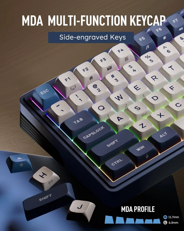 Alt view image 5 of 7 - M100 Wireless Mechanical Keyboard with Screen & Knobs, Blue | RGB Gaming Keyboard with Number Pad, Bluetooth/2.4GHz/USB-C Gasket Mount Keyboards for Win/Mac/PC, Hot Swappable Cream Switch