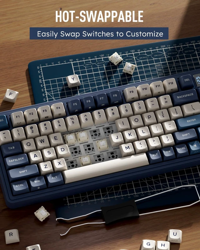 Alt view image 7 of 7 - M100 Wireless Mechanical Keyboard with Screen & Knobs, Blue | RGB Gaming Keyboard with Number Pad, Bluetooth/2.4GHz/USB-C Gasket Mount Keyboards for Win/Mac/PC, Hot Swappable Cream Switch